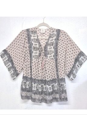KNOX ROSE Paisley Flowy Lightweight Boho-style Tie-front Women's Top Size M